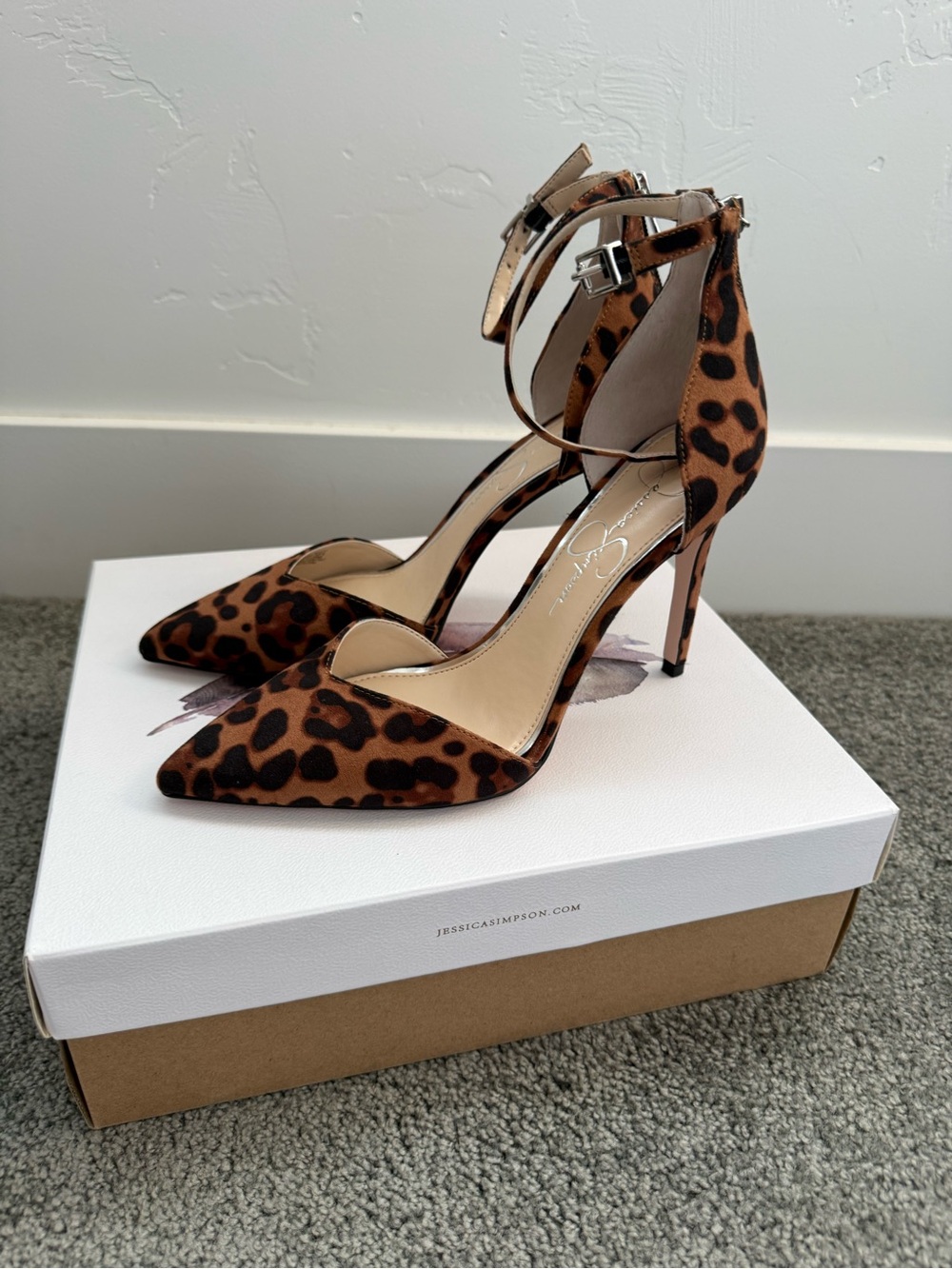 Jessica Simpson Leopard Ankle-Strap Pointed Toe Pumps - Brown/Black - Picture 6 of 6